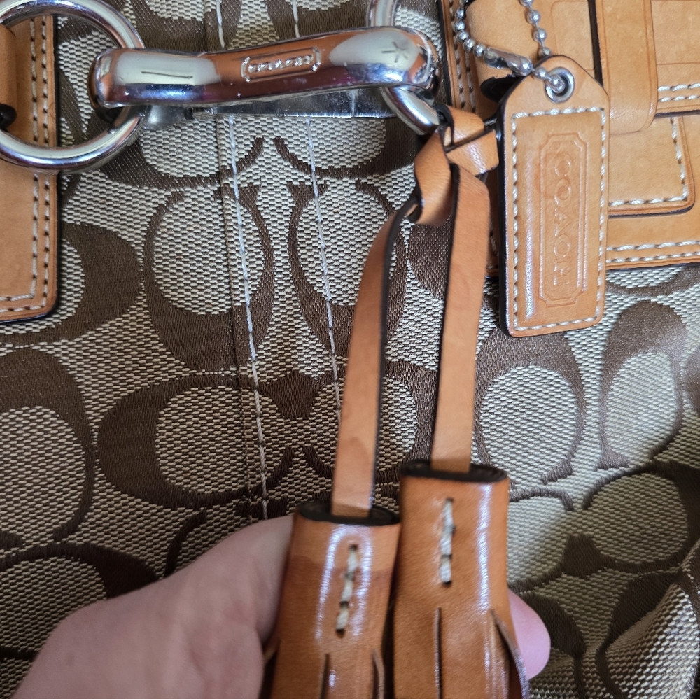 Coach Hampton Signature Canvas Satchel with Tan Leather Trim - Picture 5 of 5